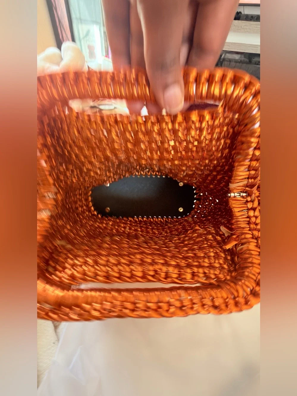 Handwoven Orange Metallic Crochet Tote Bag